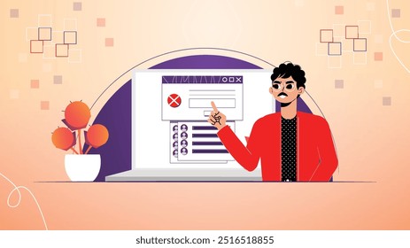 Flat vector illustration of an online tutorials concept, showcasing work from home. The scene highlights a person learning or teaching via digital platforms, with a laptop, educational icons, and a co