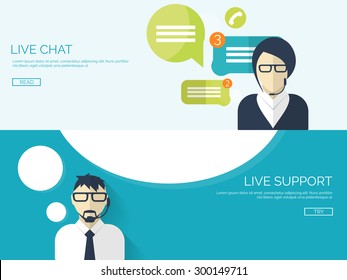 Flat vector illustration. Online web technical support. Communication. Customer service. 