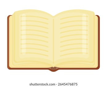 Flat vector illustration of an open book with light-colored, lined pages, ready for writing or journaling. Ideal for learning, education, creative writing, and organized thought. 