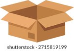 Flat vector illustration of an open cardboard box. Represents packaging, delivery, storage, shipping, moving, and logistics.