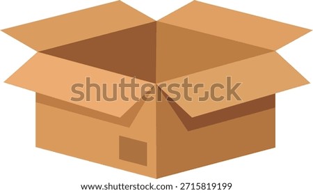 Flat vector illustration of an open cardboard box. Represents packaging, delivery, storage, shipping, moving, and logistics.