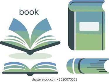 Flat Vector Illustration of Open and Closed Books