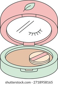Una Ilustración vectorial plana de un polvo cosmético abierto compacto con un espejo y un aplicador. Perfecto para la marca de belleza, blogs para el cuidado de la piel y tutoriales de maquillaje.
