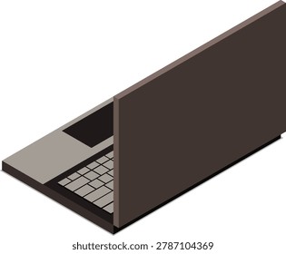 Flat vector illustration of an open laptop on a dark rectangular surface against a plain background.Open Laptop on Dark Surface Minimalist Technology Workspace Vector Illustration