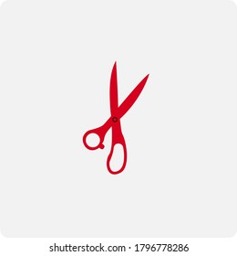 flat Vector illustration of open scissors, icon isolated on grey