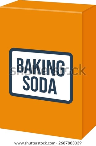 Flat vector illustration of orange baking soda box with bold label, simple geometric style
