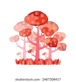 Flat Vector Illustration of Orange Cartoon Trees on a White Background.  illustration is for use in web design, mobile apps, digital presentations, print materials