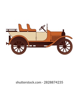 Flat vector illustration of an orange and cream vintage classic car with spoke wheels on a white background
