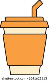Flat Vector Illustration of Orange Disposable Drink Cup with Straw for Takeaway Beverage, Cafe Branding, and Menu Design