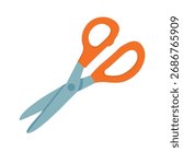 Flat vector illustration of orange handle scissors with silver blades, isolated cartoon clipart for sewing and crafts.