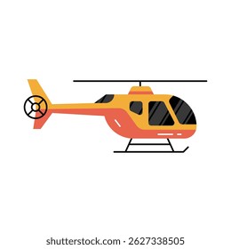 Flat vector illustration of an orange helicopter viewed from the side, perfect for transport, aviation, and emergency design themes.