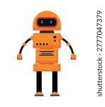 Flat vector illustration of an orange humanoid robot with flexible arms. Cartoon futuristic android isolated on a white background.