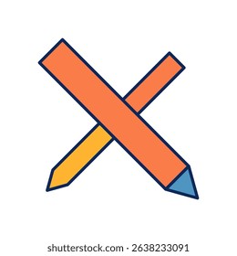 Flat vector illustration of an orange pencil and yellow ruler crossed diagonally, representing tools for design and creativity