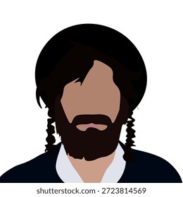 Ilustração vetorial plana de um homem judeu ortodoxo com barba e chapéu tradicional. Avatar masculino minimalista isolado no fundo branco. Conceito de religião, cultura, comunidade, identidade e tradição. Adequado para ícones, avatares, web design e projetos educacionais.