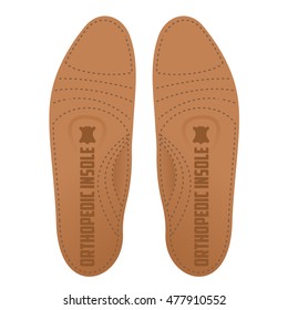 Flat Vector illustration orthopedic insole. Genuine leather. Medical equipment , health, physiotherapy, correct. Advertisements, signs, stickers, banners signage. Isolated on White Background