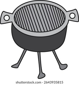 Flat Vector Illustration of Outdoor Charcoal Grill for Barbecue Party, Picnic, Cooking Equipment, Summer Event and Camping Design