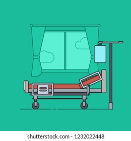 Flat Vector Illustration in Outline Style of a Hospital Couch for Patients