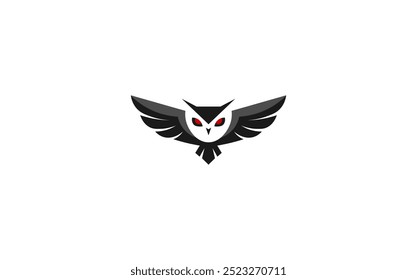 Flat vector illustration of owl with red eyes in minimalist style