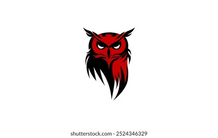 Flat vector illustration of owl with red eyes in minimalist style	