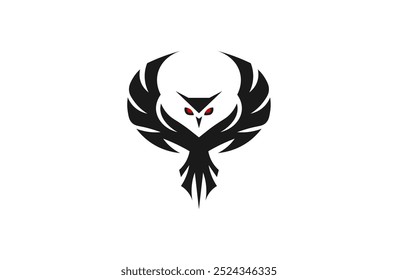 Flat vector illustration of owl with red eyes in minimalist style	