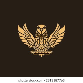Flat vector illustration of an owl with spread wings on a dark background