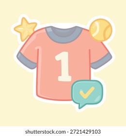 Ilustración vectorial plana de jersey de pádel con número uno e íconos de estrellas en suave tono pastel. Ideal para proyectos de marca deportiva, celebración de la victoria y diseño de fitness.