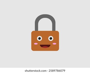 flat vector illustration of a padlock with a smiling face