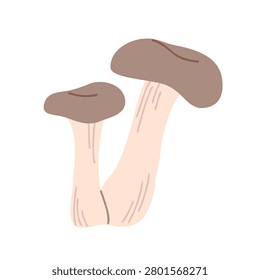 Flat vector illustration with pair of mushrooms isolated on a white background. Minimalist clip art of an edible fungus for autumn design, stickers, cards, posters, or web. 