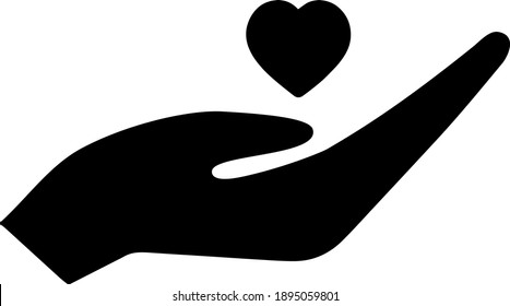 ilustración vectorial plana de una palma sosteniendo un corazón. palmas en negro en un lado. corazón sobre mano humana.