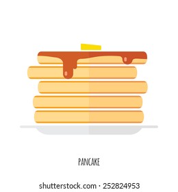 Flat Vector Illustration of Pancakes with Syrup and Butter