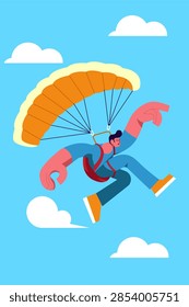 Flat Vector Illustration of Parachutist