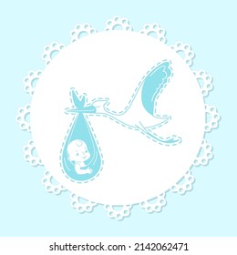 Ilustración plana de cigüeñas cargando a un bebé. BUENO DE USAR COMO INVITACIÓN, COMO ANTECEDENTES EN SALA DE NIÑOS O BANNER, impresión fotográfica de pastelería