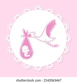 Ilustración plana de cigüeñas cargando a un bebé. BUENO DE USAR COMO INVITACIÓN, COMO ANTECEDENTES EN SALA DE NIÑOS O BANNER, impresión fotográfica de pastelería