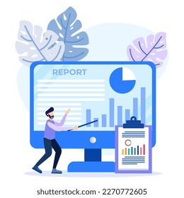 Flat vector illustration of payroll and employee payroll reports. Calculation of company income, tax revenue and budget planning.