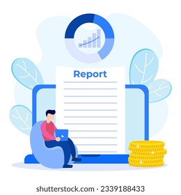 Flat vector illustration of payroll and employee payroll reports. Calculation of company income, tax revenue and budget planning.
