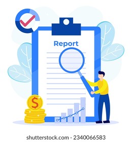 Flat vector illustration of payroll and employee payroll reports. Calculation of company income, tax revenue and budget planning.