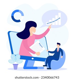 Flat vector illustration of payroll and employee payroll reports. Calculation of company income, tax revenue and budget planning.