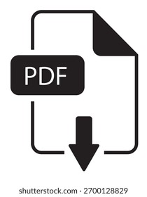 Ilustración vectorial plana de un icono de archivo PDF que representa documentos digitales y presentaciones. Diseño simple y moderno adecuado para App, Sitios web, Botones de Descarga, gestión de archivos.