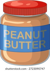 Una Ilustración vectorial plana de un tarro de mantequilla de maní con tapa roja y etiqueta azul