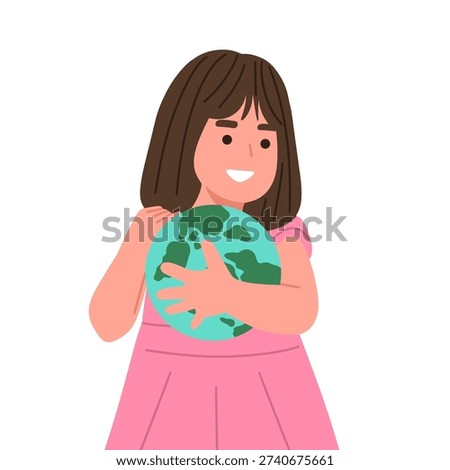 Flat vector illustration of people and children holding and hugging planet Earth. Modern minimal style with soft colors and clean shapes. Concept represents environmental awareness, sustainability, climate action, global unity, Earth Day, eco responsibility, and planet protection. Ideal for educational materials, green campaigns, NGO promotions, sustainability projects, social media graphics, posters, and environmental branding.