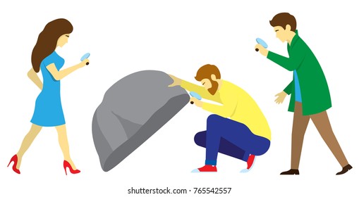 Flat vector illustration: people with a magnifying glass