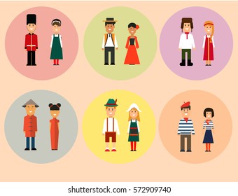 Flat vector illustration - people nations and national costumes