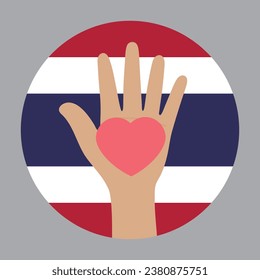 Flat vector illustration of people raising their hands on Thailand flag background. Unity concept.