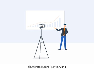 flat Vector illustration people record video for business finance presentation online concept and making video clip for online channel concept