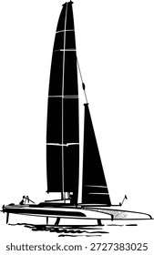 Flat vector illustration of people sailing on a small boat. Stylised characters enjoying sea travel and leisure activity, representing sailing, adventure, summer vacation, and maritime lifestyle.