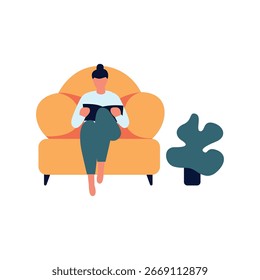 flat vector illustration of people sitting or resting reading book