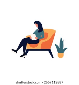 flat vector illustration of people sitting or resting reading book