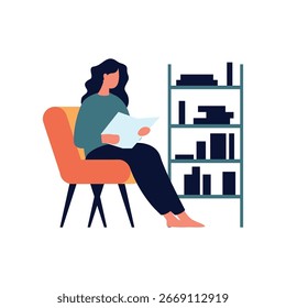 flat vector illustration of people sitting or resting reading book