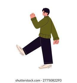 Flat vector illustration of people walking together in a busy urban scene, modern lifestyle characters in casual outfits, men and women in motion carrying coffee, books and bags, minimal cartoon style with dynamic poses, contemporary city crowd concept, social interaction and daily activity, isolated on light background, trendy design for web and print use