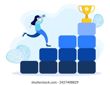 Ilustración vectorial plana del personaje de la persona con quien quiere lograr su visión. Buscando el futuro, buscando inspiración, centrándonos en los objetivos.